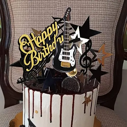 24 Pcs Adornos Para Pastel De Cumpleaños De Guitarra Modelo