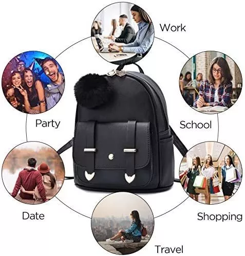 Mochila pequeña para niñas y mujeres, de cuero, a la moda, para el día a  día, Negro), .