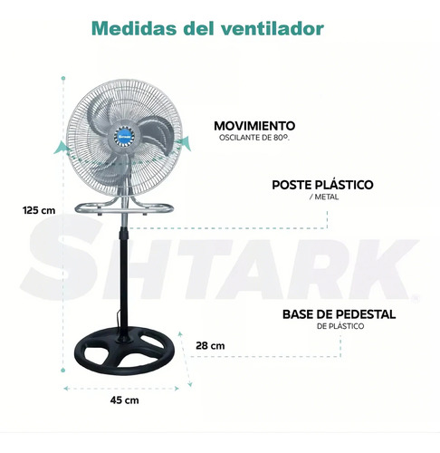 Ventilador De Piso Shtark Shtvp18n2 18 3 Velocidades 2 Pzs