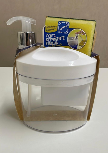 Porta Detergente Com Bucha Acrílico Com Tampa Branca Arthi