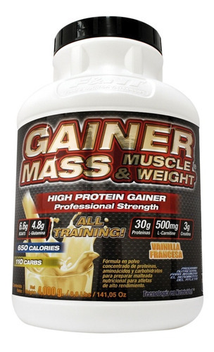 F&nt Gainer Mass Muscle & Weight 4,000 Gr Proteina Y Carbos. Sabor Vainilla Francesa