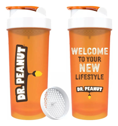 Coqueteleira Dr Peanut 600ml Shake Água Whey Laranja