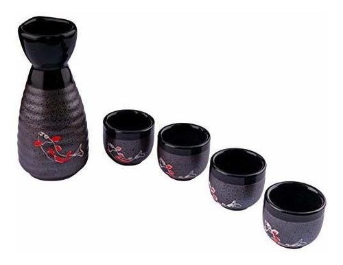 Laketian Ceramic Japanese Sake Set Of 5, Hand Painted, Varie