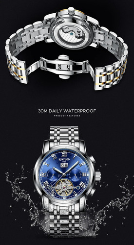 Kinyued Reloj De Oro Automático 30m Lujo Nocturno