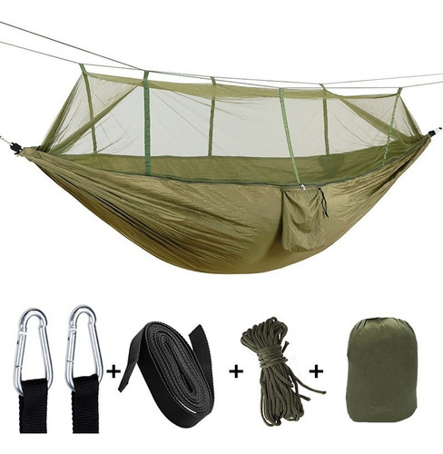 Imagen 1 de 8 de Hamaca De Nailon Con Mosquitera Para Campamento, Jardín, Int