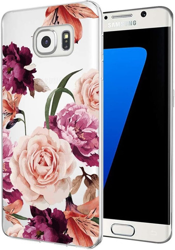 Funda Para Samsung Galaxy S7 Edge -transparente/flores Ro...