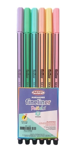 Blister 6 Fineliners Tiralíneas Colores Pastel Artel 0,4mm