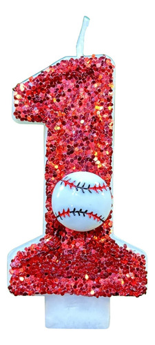 Vela Cumpleaño Beisbol Decoracion Pastel Un Purpurina Roja 1