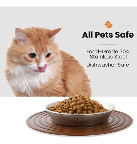 Taças De Comida Para Gatos Wellbro Em Aço Inoxidável 400 Ml