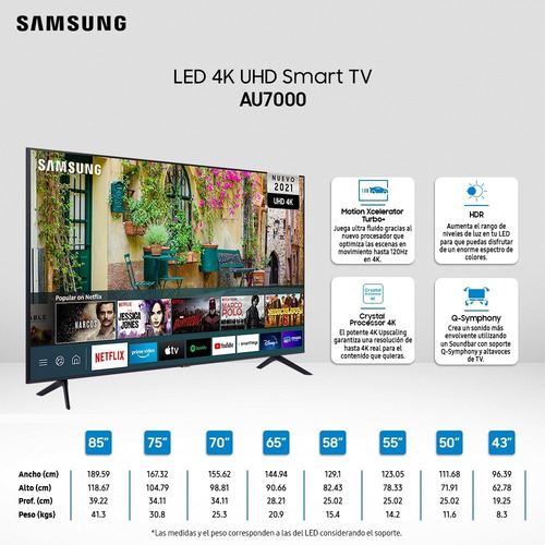 Imagen 2 de 12 de Smart Tv 43'' Samsung Au7000 4k Uhd Led 2021