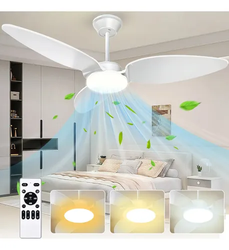 Ventilador Teto ANTUVI 42" Moderno,C/3 Tons de Luz Ajustáveis,Con...