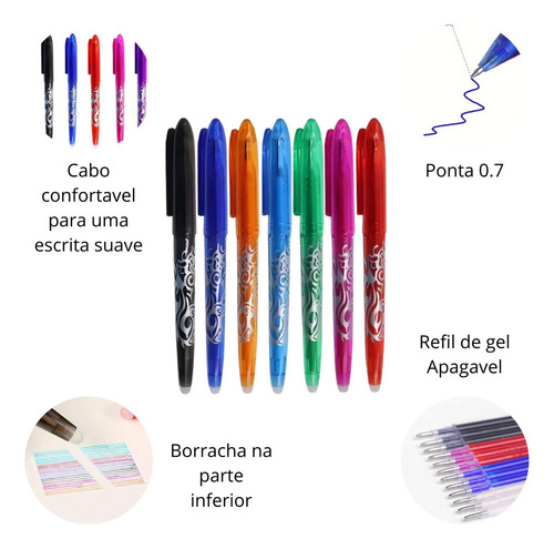 Kit Caneta Fantasminha Magica Tecido Apaga C/ Calor 12 Refis Tinta Azul Exterior Translúcido