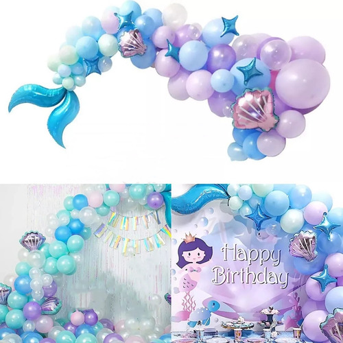 Kit De Globos Metálicos De Sirena P/decoración De Cumpleaños