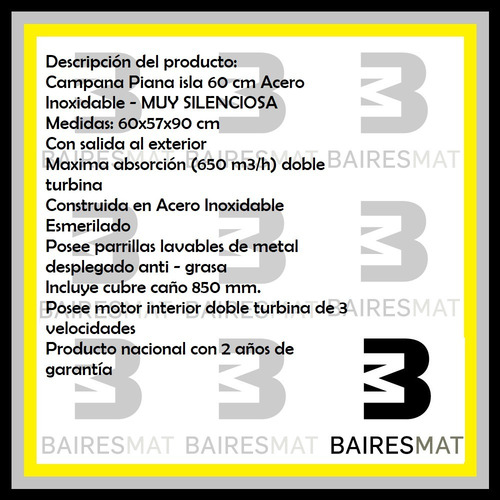 Imagen 3 de 5 de Campana Extractor Cocina Piana Stilo Isla 60cm Acero Inox