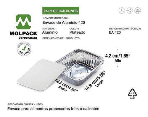 Imagen 2 de 2 de Bandejas De Aluminio Nº 420 - Empaque De 50 Und