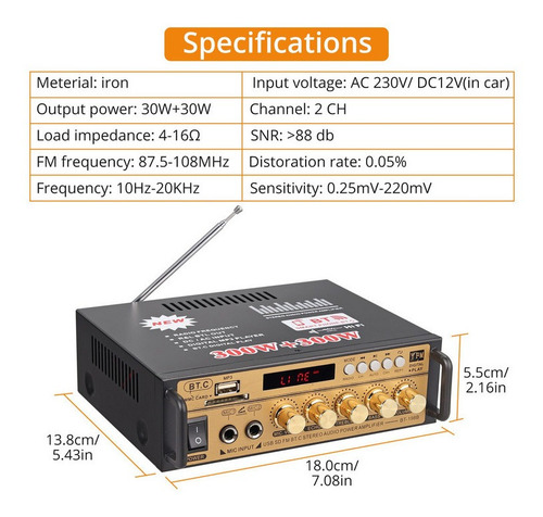 Amplificador Estéreo Bt-198e Audio Power