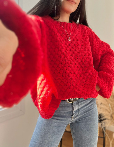 Sweater De Mujer Rojo Lana Suave /pulover Sueter Saco Polera