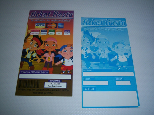 20 Invitaciones Impresas Ticket Fiesta Jake Y Los Piratas