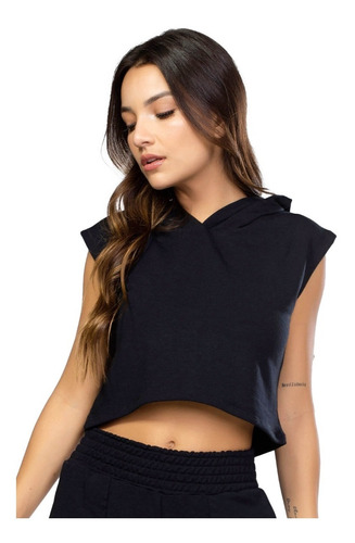 Blusa Regata Sem Manga Moletinho Cropped Capuz Feminina Moda