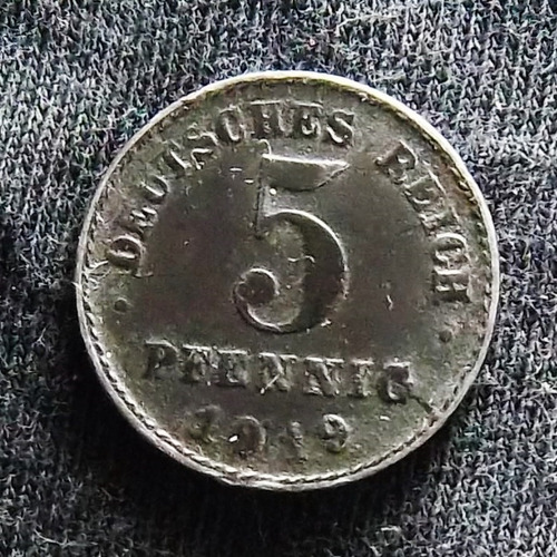 Alemania Imperio 5 Pfennig 1919 J Muy Bueno Km 19