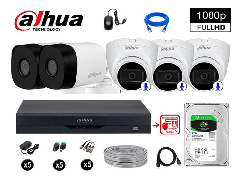 Cámaras Seguridad Kit 5 Fhd 3 Camara Audio + 2tb Rec Facial
