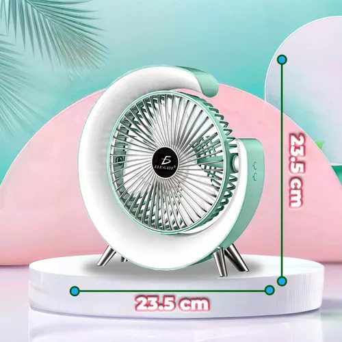 Mini Ventilador Escritorio Luz Rgb 3 Velocidades 180 Grados Color Verde