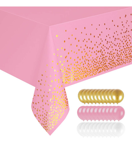 6 Mantel Plastico Rosa Dorado Para Mesa Rectangular Fiesta X