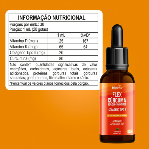 Flex Cúrcuma 95% Cur, Colágeno, Vit D3, K2 (leia Descrição)