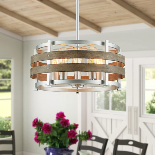 Wuzups 5-light Metal Drum Chandelier Imitation Wood Grain