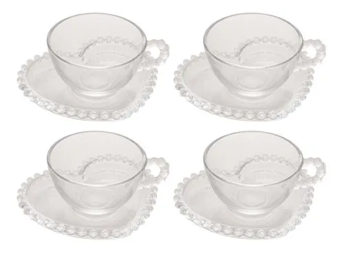 comprar 4 Xícaras Chá Cristal Pires Coração Linha Pearl 180ml Wolff