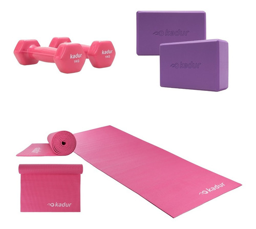 Mat Yoga 4 Mm + 2 Ladrillos 2 Mancuernas 1 Kg C/u Kit Combo