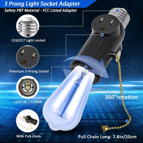 Adaptador De Enchufe Portalámparas De 3 Patas Cadena, ...