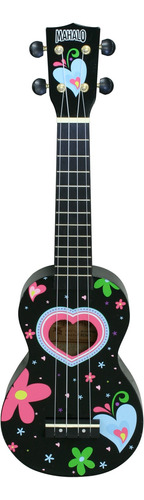 Mahalo Soprano Ukelele Corazon De Color Negro Con Bolsa De