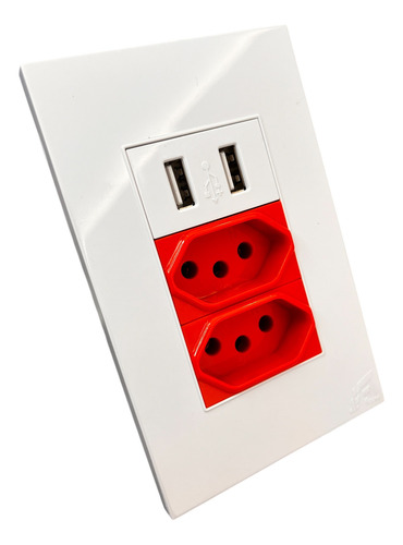 Tomada Dupla Bivolt Com Usb Carregador Turbo Vermelho 20a