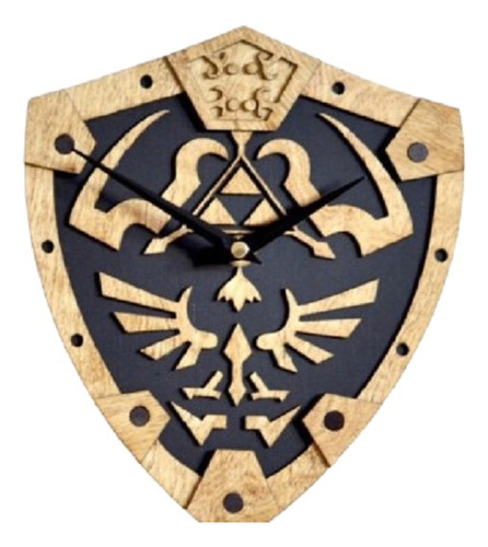 Reloj Corte Laser 0593 Zelda Escudo Madera Relieve