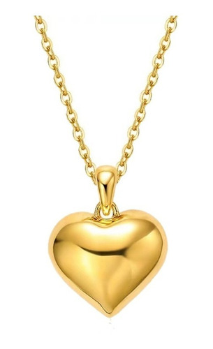 Cadena Eslabones Oro 18k Colgante Corazón Inflado 18k