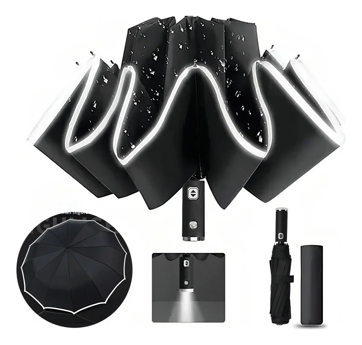 Paraguas Automático Plegable Da Hei Mao Negro con Protección UV y Mango Recto
