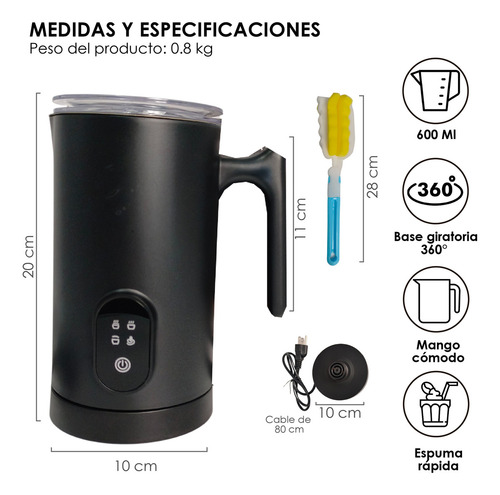 Espumador De Leche Eléctrico ShopMall 4 En 1 600 Ml Automático Café Color Negro