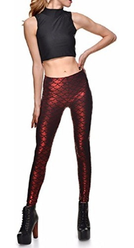 Leggings Sexy Pez Rojo Escamas, Sirena