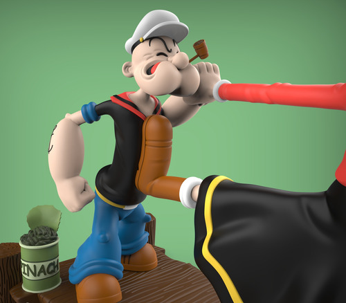 Figuras 3d Popeye El Marino Diorama Con Olivia Y Brutus