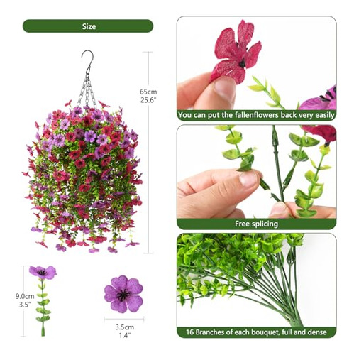 Flores Artificiales Colgantes Inqcmy Con Cesta Para Decoraci