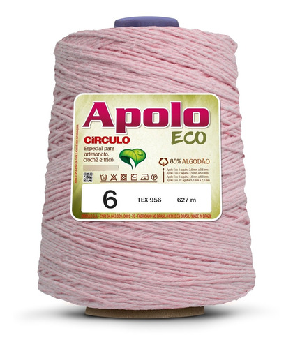 1 Novelo Barbante Apolo Eco 6 (627 Mt) - Circulo Cor 3526 - Rosa-Bebê