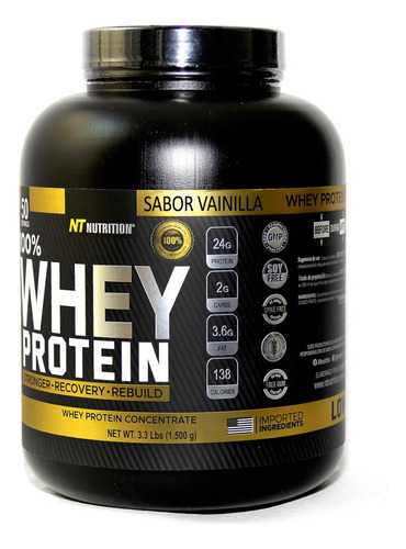 Proteina Premium 100% Whey Protein 100 Scoops Nt Nutrition Sabor Vainilla