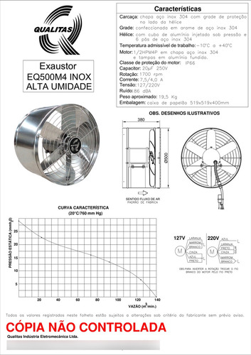 Exaustor 50cm Lavável Alta Umidade Qualitas Eq500au + Nf-e