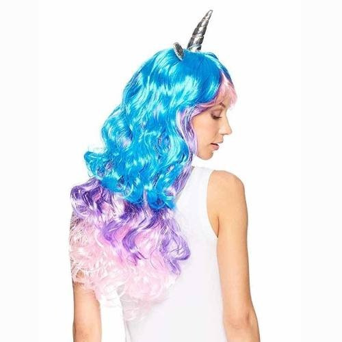 Peluca Unicornio Tres Colores Arcoiris Halloween Disfraz 