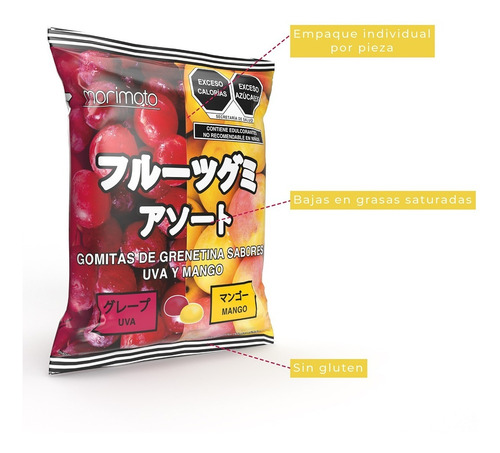 Caja Con 12 Bolsas De Gomitas Sabor Uva-mango EnvĂo Incluido