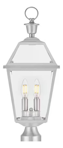 Lampara De Poste Para Exterior 22.5'' Farol De Acero 2 Luces Estructura Gris Pantalla Gris