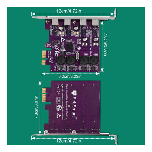 Febsmart 4 Puertos Usb-c De 5 Gbps Pci Express Usb 3.0 Card