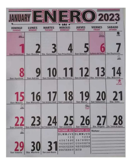 Calendario Pared 2019 con Números Grandes para Imprimir