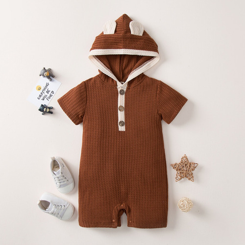 Mameluco De Punto Para Bebé 3-18m Con Capucha De Forma Osito Marrón 9-12 M Animal Print